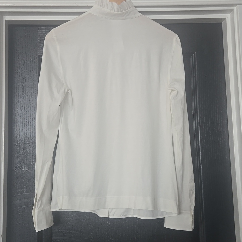 Akris Punto White Cotton Poplin And Elastane Ruffled Button Down Size 8 - Picture 4 of 16